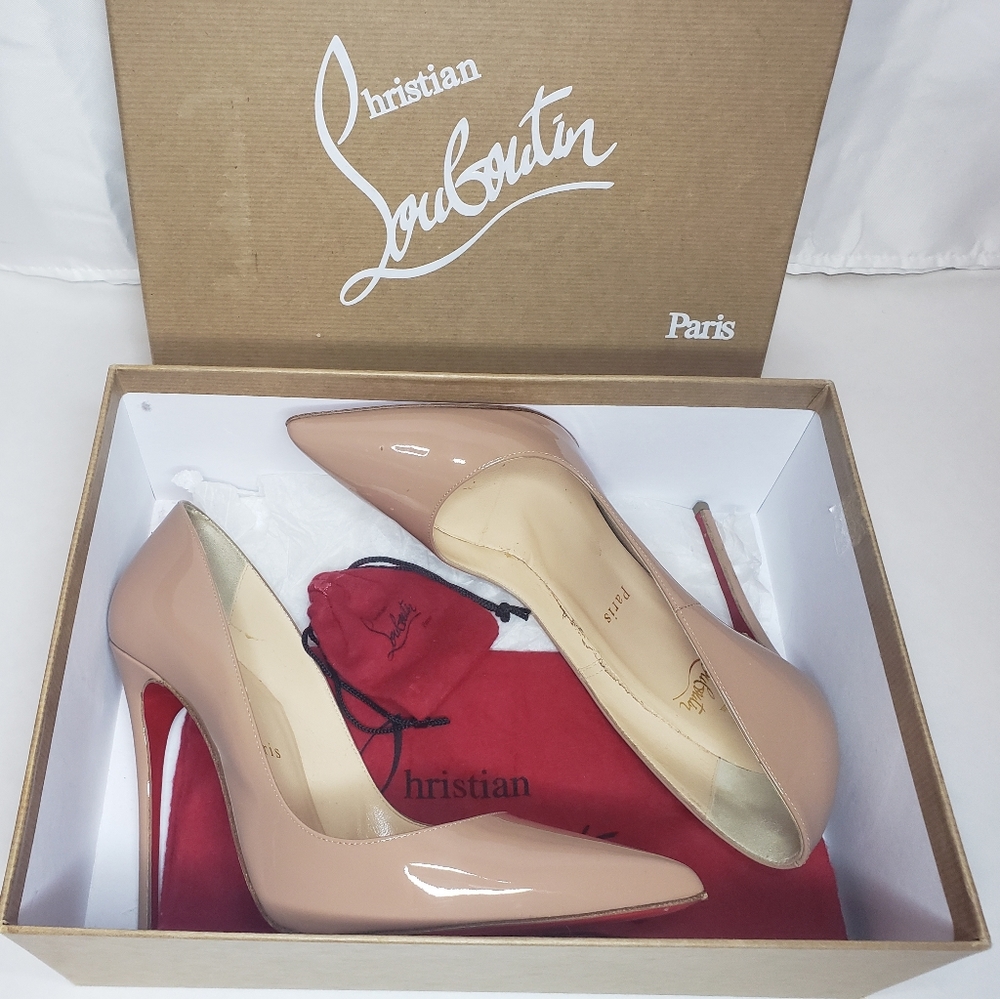 Christian Louboutin So Kate Nude 120 Patent Heels - Size 37.5 - Picture 1 of 12